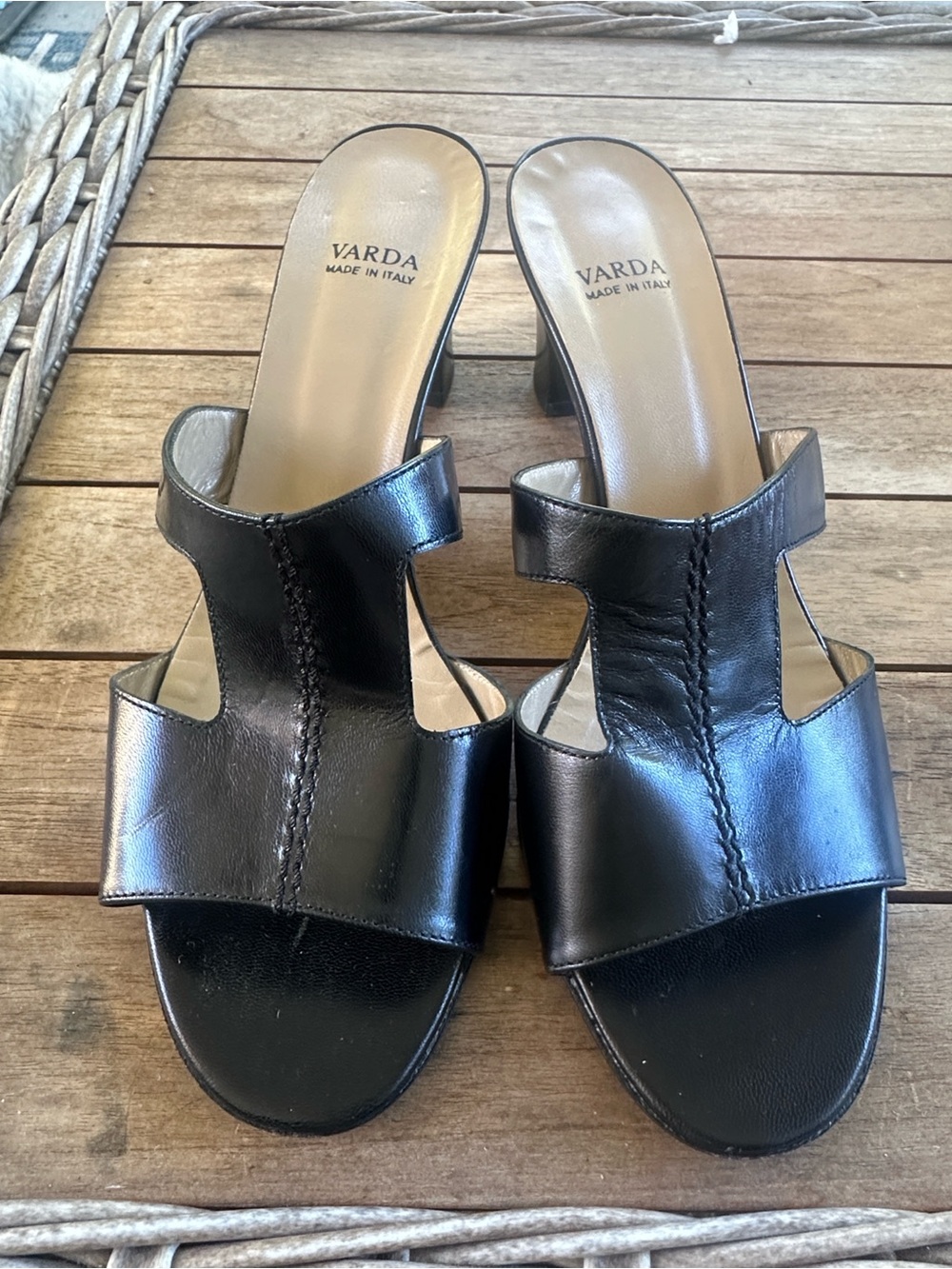 Varda Black Leather Italian Slip-on Sandals 11.5